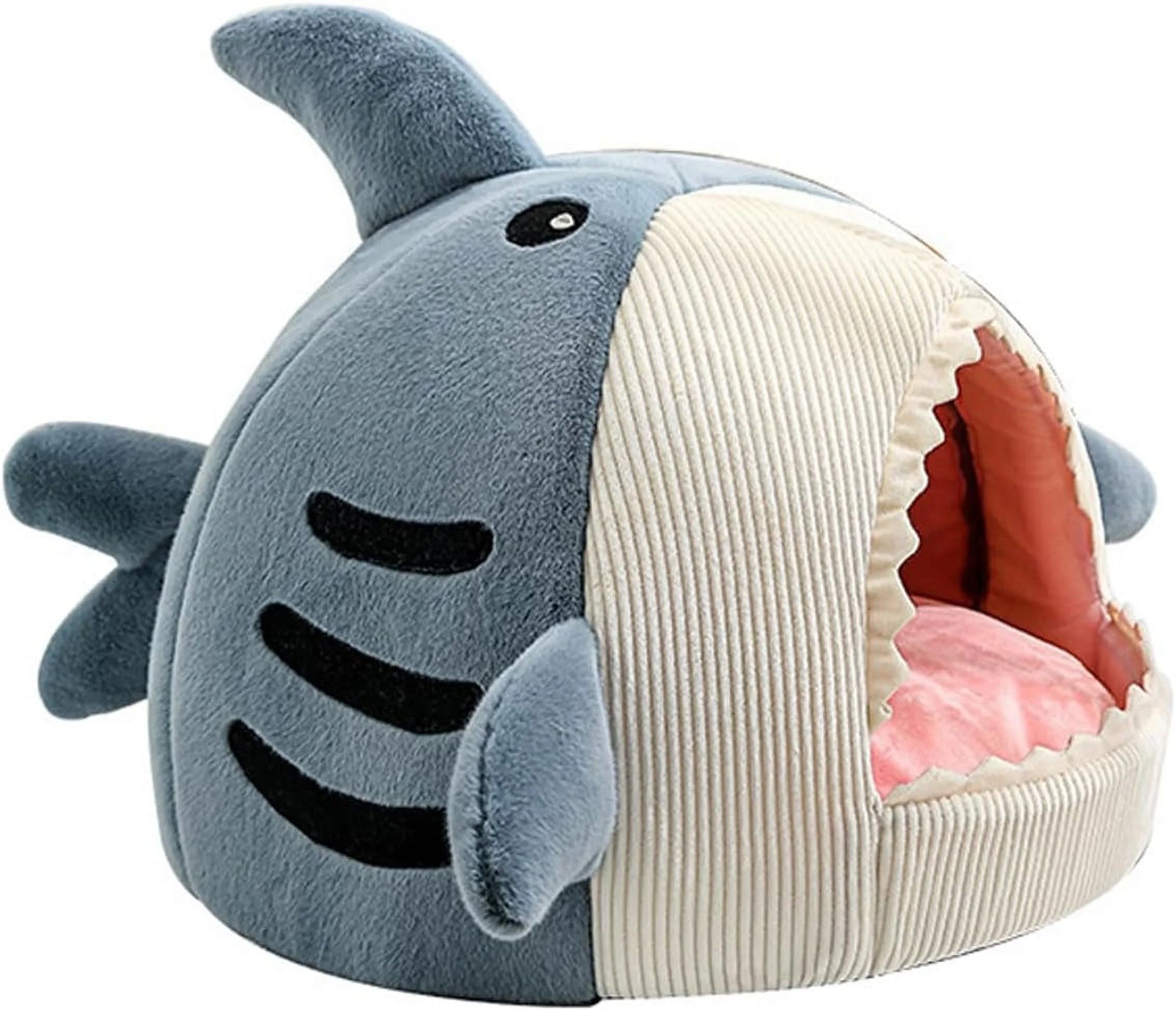 Shark Shape Cat Cave Bed with Thick Cushion, Kitten Soft Warm House for Indoor Cats, Cute Cat Tent with Removable Washable Cushioned Pillow, Anti-Slip Bottom Cat Hut Sleeping Bag-(Gray,S)