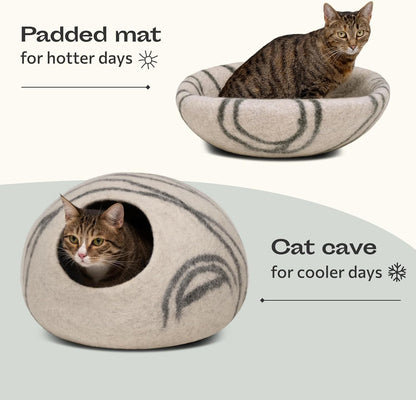 Cat Cave – Premium Felt Cat Bed for Indoor Cats, Handmade 100% Merino Wool (Light Shades)