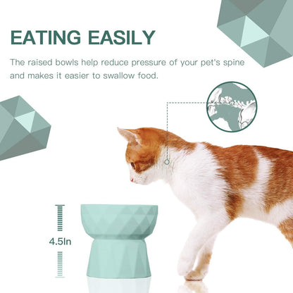 Ceramic Cat Bowls Anti-Vomiting - Raised Food and Water Bowl Set for Cats and Small Dogs, 13.5 Oz, Green