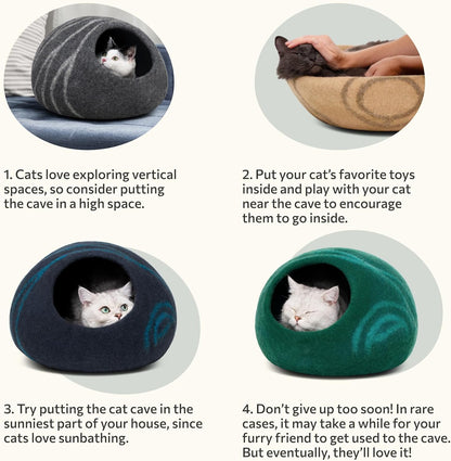 Cat Cave – Premium Felt Cat Bed for Indoor Cats, Handmade 100% Merino Wool (Light Shades)