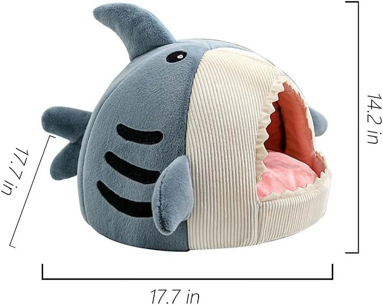 Shark Shape Cat Cave Bed with Thick Cushion, Kitten Soft Warm House for Indoor Cats, Cute Cat Tent with Removable Washable Cushioned Pillow, Anti-Slip Bottom Cat Hut Sleeping Bag-(Gray,S)